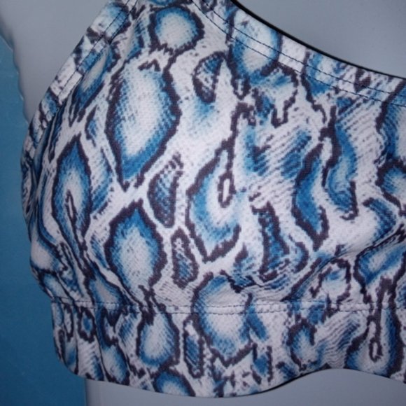 Shekini Round-neck Bralette and Hipster bottom Blue Snakeskin 2-piece Bikini NEW - Picture 4 of 5
